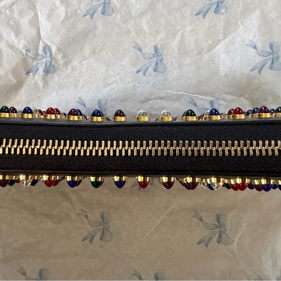 Christian Louboutin Black Studded Zip Wallet with Multicolor Gem Studs - Picture 7 of 8